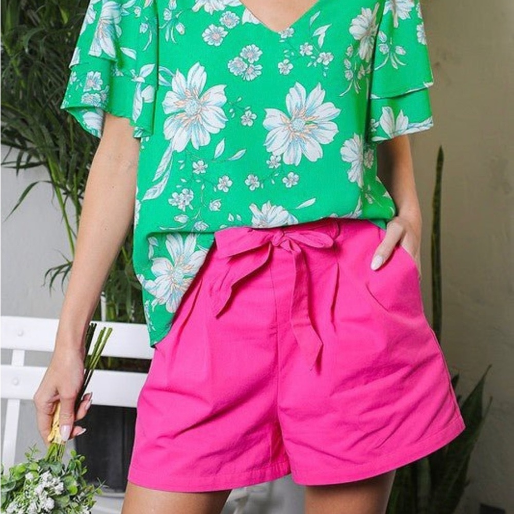 High waist paper bag tie shorts